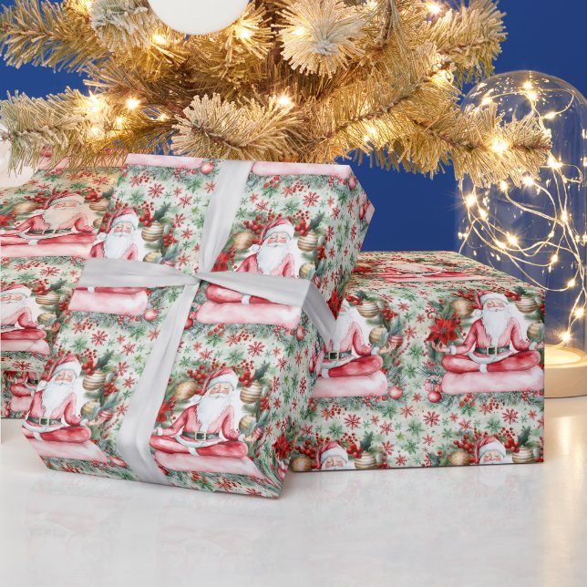 Papier Cadeau Yoga Noël Père Noël instructeur (Vacances)