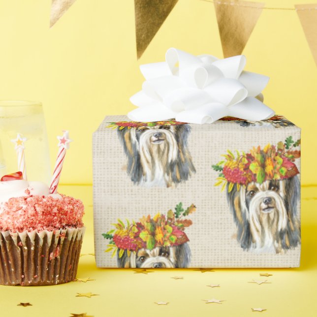 Papier Cadeau Yorkshire Terrier automnal (Fête d'anniversaire)