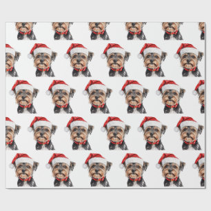 Papier Cadeau Yorkshire Terrier avec chapeau de Père Noël
