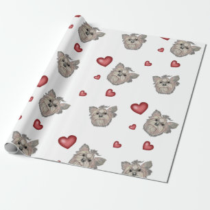 Papier Cadeau Yorkshire Terrier Bows Coeurs Cadeau