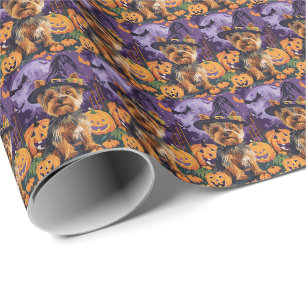 Papier Cadeau Yorkshire Terrier Chien Halloween sorcière et Citr