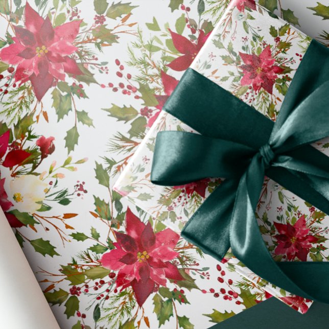 Papier Cadeau Yuletide | Fête de Noël des baies de Poinsettia (Créateur téléchargé)