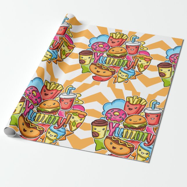 Papier Cadeau Yummy Fast Food (Déroulé)