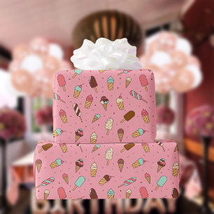 Papier Cadeau Yummy Ice Cream Motif Rose fraise
