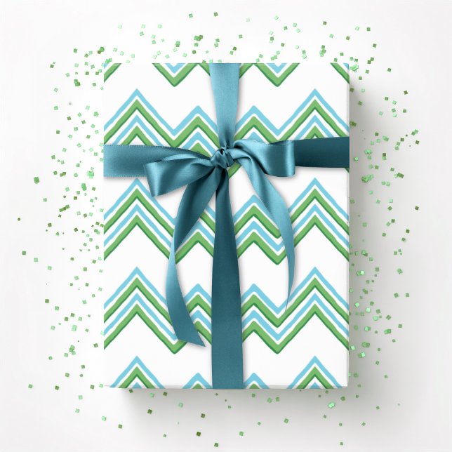 Papier Cadeau Zaza Chevron Wave in Green and Aqua (Créateur téléchargé)