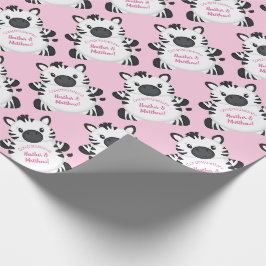 Papier Cadeau Zebra Baby shower Safari Rose Girl