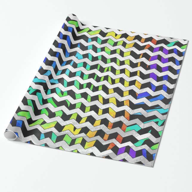 Papier Cadeau Zebra Chevron noir et arc-en-ciel (Déroulé)