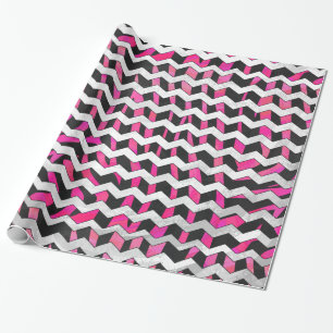 Papier Cadeau Zebra Chevron noir et rose chaud