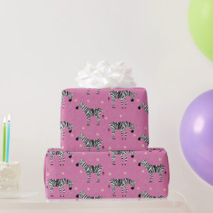 Papier Cadeau Zebra dans Savanna Safari Motif sur Pink