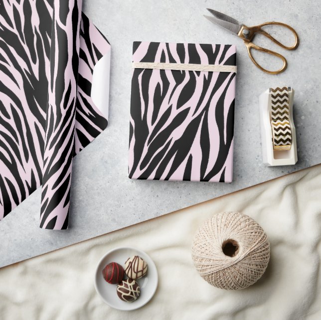 Papier Cadeau Zebra Stripes Sur Pastel Pink (Artisanat)