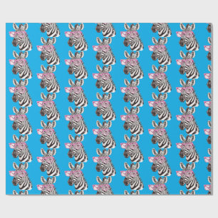 Papier Cadeau Zèbre avec lunettes roses Bg Bleu