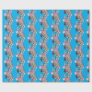 Papier Cadeau Zèbre avec lunettes roses Bg Bleu