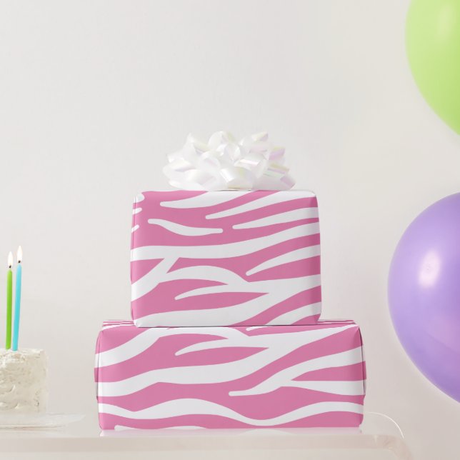 Papier Cadeau Zèbre blanc et rose (Cadeaux de fête)