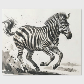 Papier Cadeau Zèbre Dynamique en Mouvement - Art à l'Encre