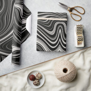 Papier Cadeau Zèbre noir et blanc Wavy Abstraction
