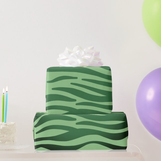 Papier Cadeau Zèbre vert foncé bandes d'animaux (Cadeaux de fête)