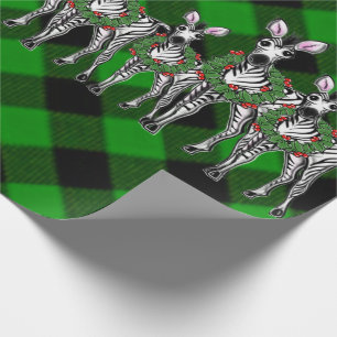 Papier Cadeau Zèbres de Noël, couronne de Noël, plaid vert