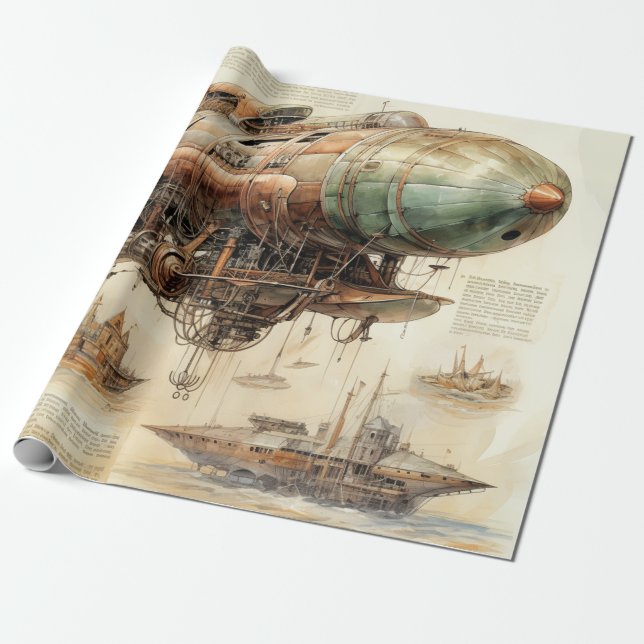 Papier Cadeau Zeppelin Steampunk vintage (4) (Déroulé)