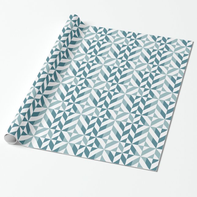 Papier Cadeau ZigZag géométrique vert turquoise à deux tons (Déroulé)