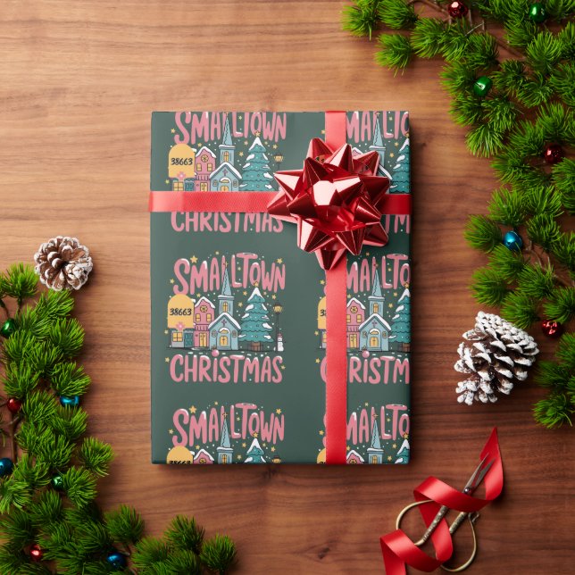 Papier Cadeau Zipcode personnalisé Petite ville rose de Noël (Cadeau de vacances)