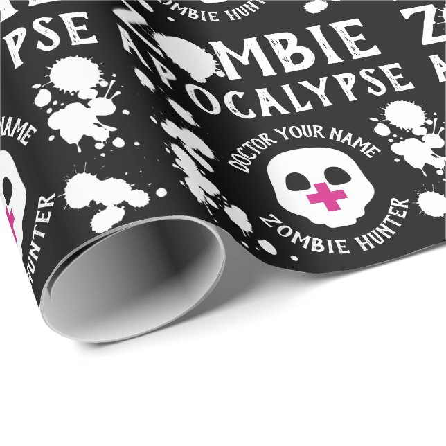 Papier Cadeau Zombie Apocalypse Personnalisé noir et blanc (Coin rond)