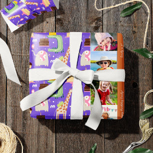 Papier Cadeau Zoo Animal Motif Purple Joyeux Anniversaire Photo