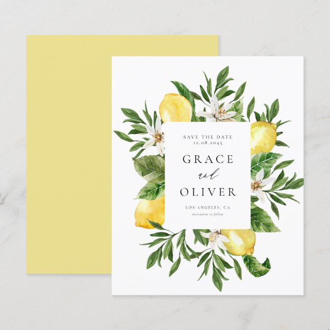 Papier Cadre de fleurs de citron botanique Enregistrer la (Devant / Derrière)
