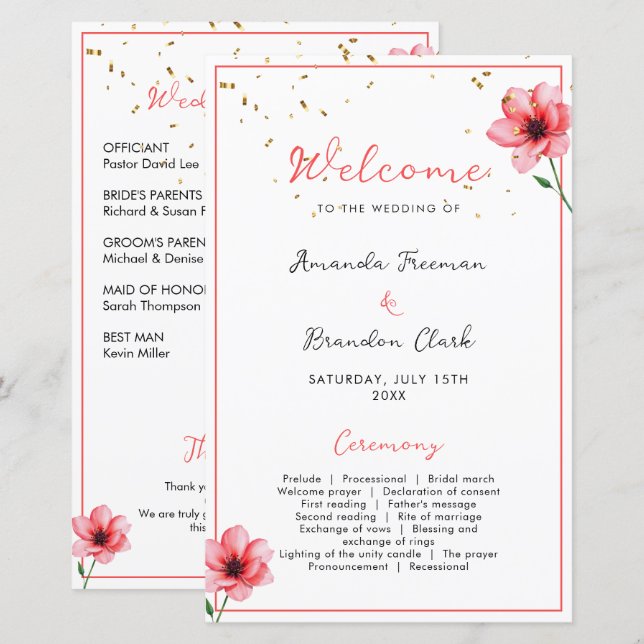 Papier Cadre de mariage floral rose pastel chic (Devant / Derrière)