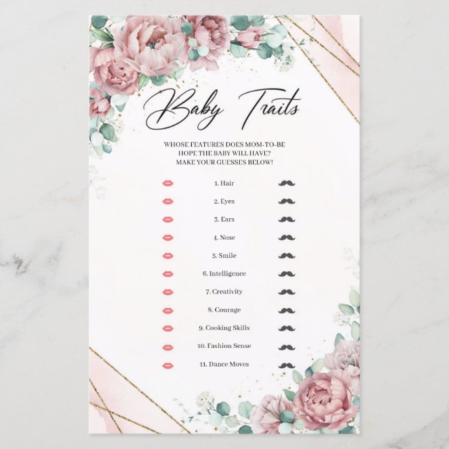 Papier Cadre doré floral rose clair Traits de bébé Eucaly (Devant)