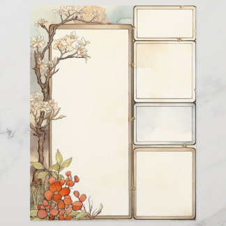 Papier Cadres de lieu d'écriture floraux à l'aquarelle ru