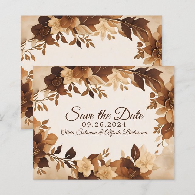 Papier Café & Crème Automne Floral Thème Mariage inviter (Devant / Derrière)