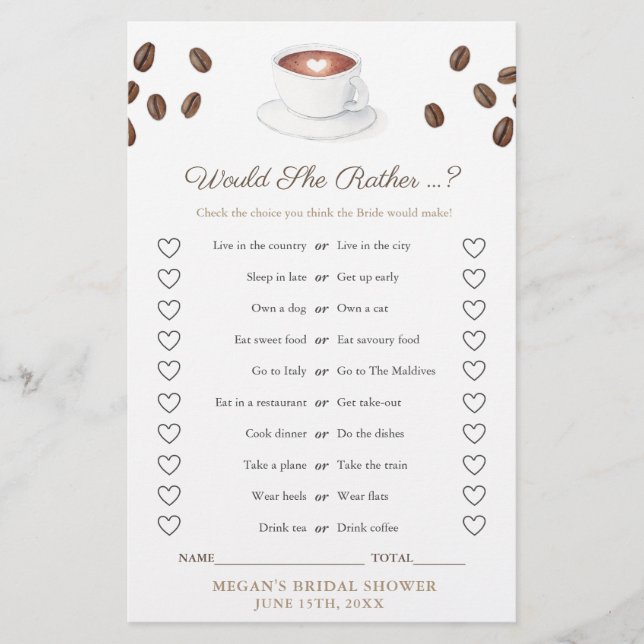 Papier Café Elle Plairait Game Card Wedding shower (Devant)