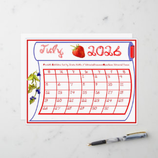 Papier Calendrier de juillet 2026 en tissu rouge bleu bai