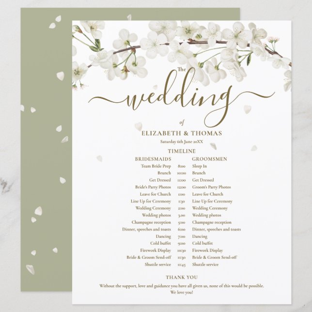 Papier Calendrier de mariage à l'écriture florale Blossom (Devant / Derrière)