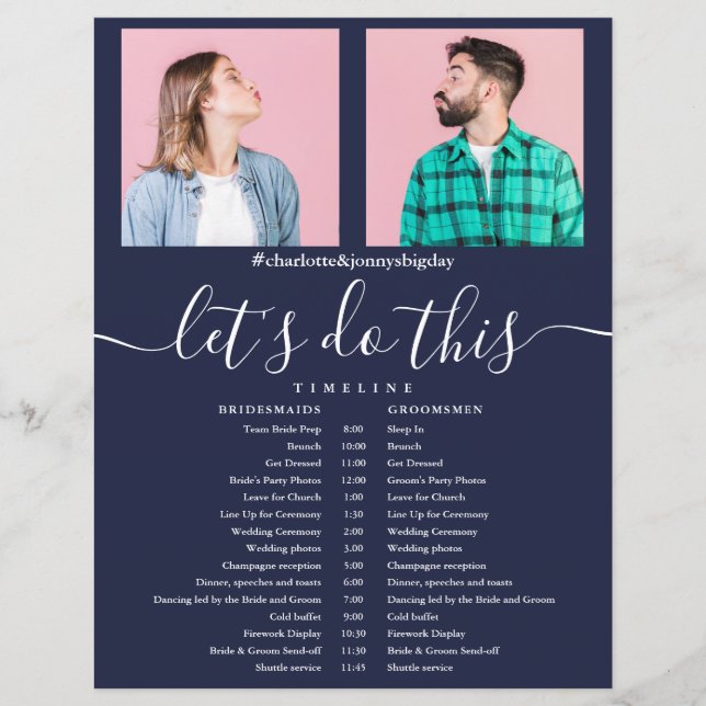 Papier Calendrier du Mariage du script photo bleu de la M (Devant)