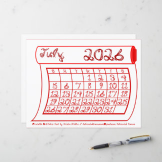 Papier Calendrier du mois de juillet 2026, fonte de tissu