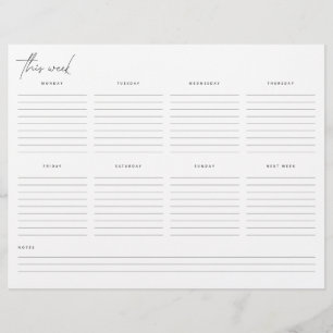 Papier Calendrier hebdomadaire du planificateur non daté