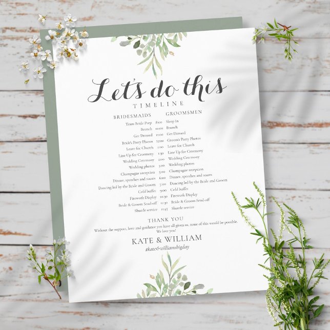 Papier Calendrier Mariage du script de feuillage vert (Créateur téléchargé)