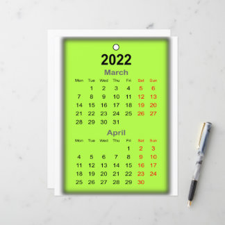 Papier Calendrier mars avril 2022 Imprimer sur..
