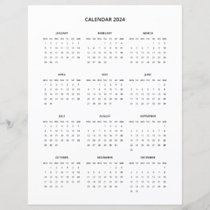 Papier Calendrier minimaliste moderne imprimable 2024 en 