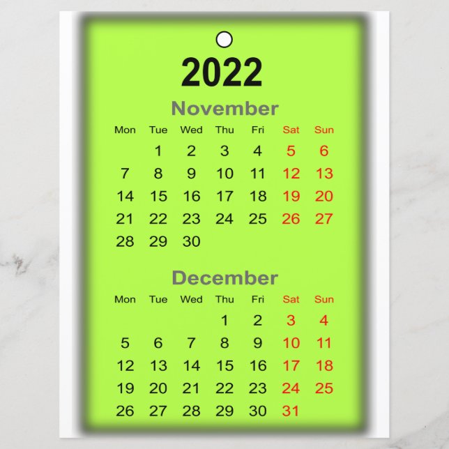 Papier Calendrier novembre décembre 2022 Imprimer sur.. (Devant)