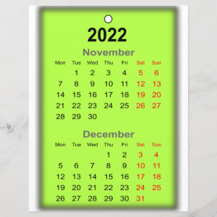 Papier Calendrier novembre décembre 2022 Imprimer sur..