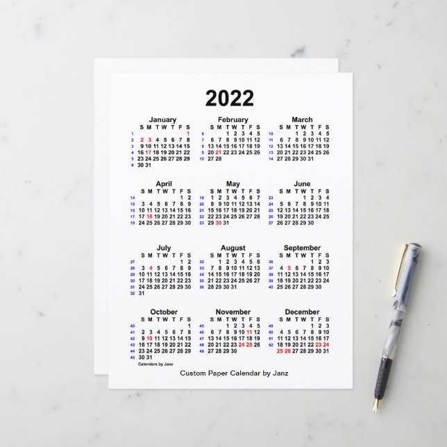 Papier Calendrier personnalisé des vacances de 52 semaine (Devant/Arrière en situation)