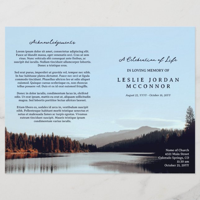Papier Calm Lake Celebration of Life Funeral Program (Devant)