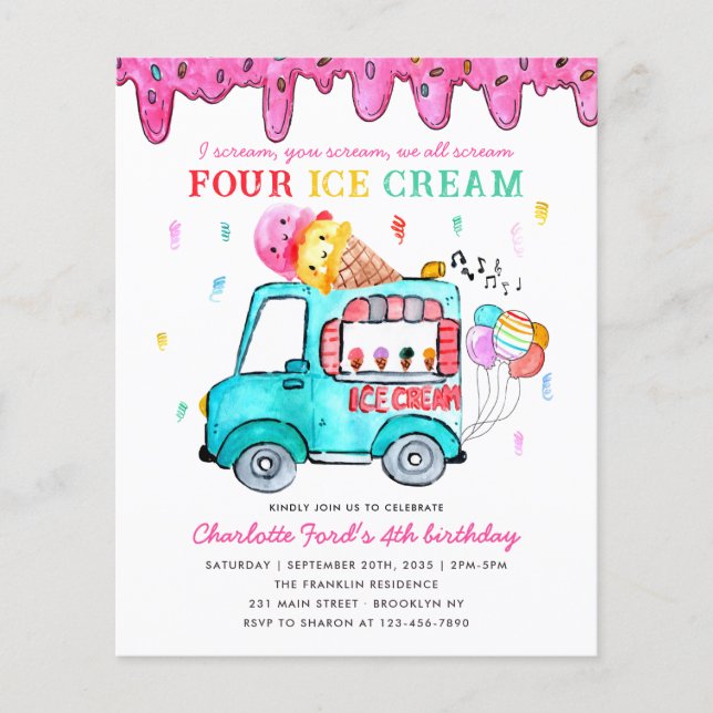 Papier Camion à glace budget 4e Anniversaire de enfant d' (Devant)