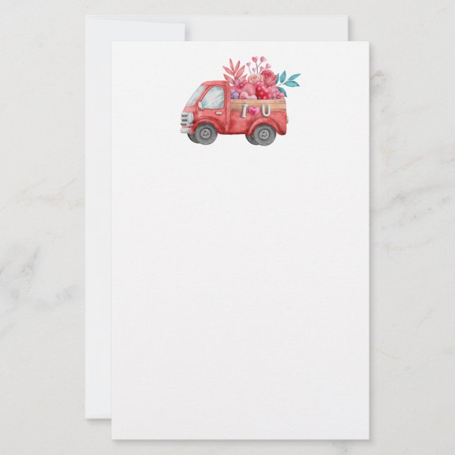 Papier Camion d'amour mignon avec Coeur Cargo Aquarelle (Devant)