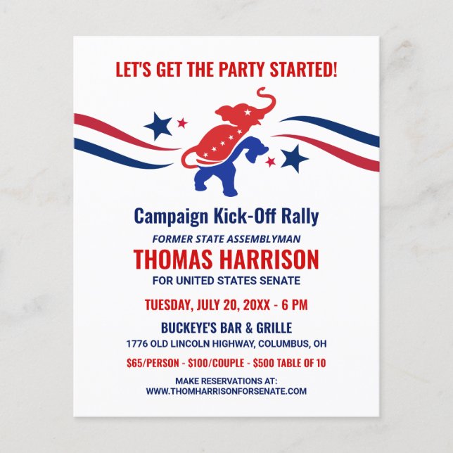 Papier Campagne de financement politique Kickoff GOP (Devant)