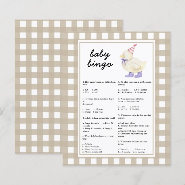 Papier Canard - Trivia bébé | Jeu baby shower (Devant / Derrière)