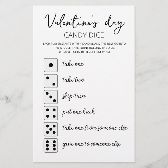 Papier Candy Dice Editable jeu Saint Valentin (Devant)