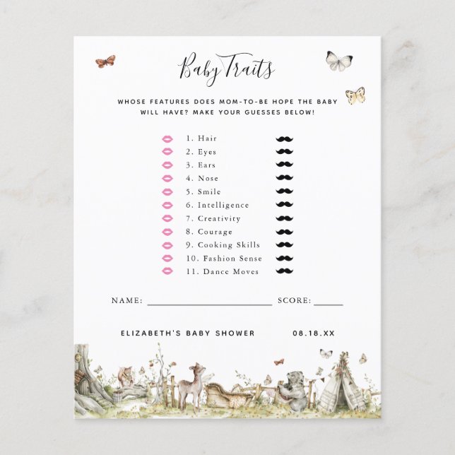 Papier Caractères de Bébé | Jeu de Baby Shower (Devant)